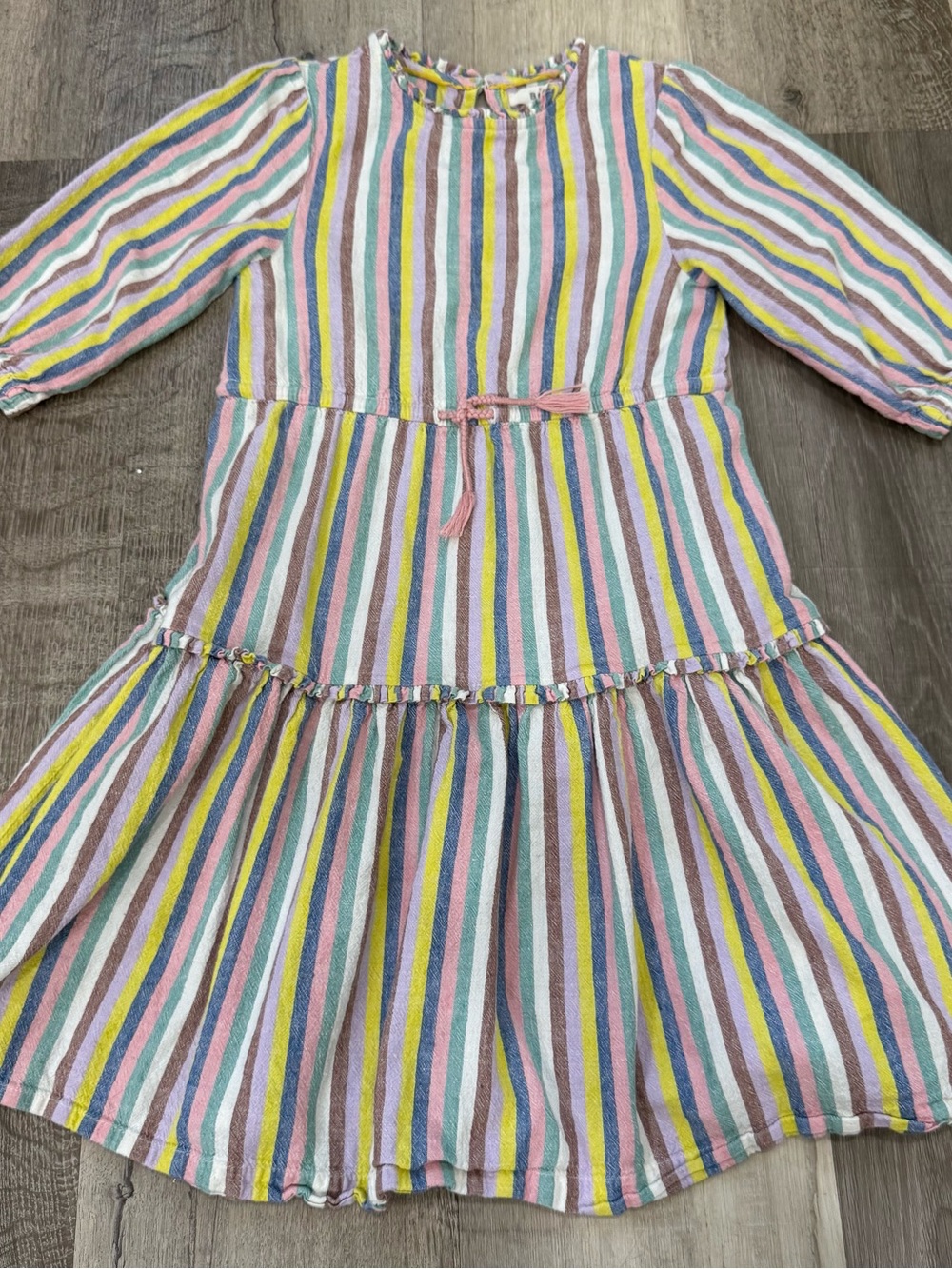 Mini Boden Girls Pastel Rainbow Stripe Tiered Dress